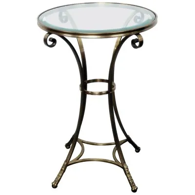 Solid Brass Maison Jansen Style Glass Top Gueridon End Table W Glass Top C1940s • $499.68