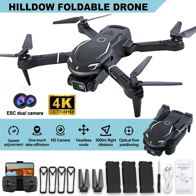 4K HD Wide Angle Dual Camera Rc Drone Foldable FPV WiFi Quadcopter + 4 Batteries • $19.90