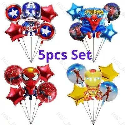 5 Pcs Avengers Superhero Iron Man Foil Balloons Kit Happy Birthday Party Decor • £1.99