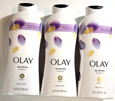 Lot Of 3 Bottles Olay Age Defying Body Wash With Vitamin E 22 FL OZ • £22.19