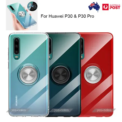 For Huawei P30 Pro Case Transparent TPU Metal Ring Stand Shockproof Cover P30 • $10.89
