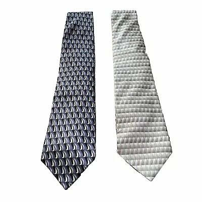 Van Heusen Lot 2 Pure Silk Tie Mens Classic Designer Gray Black Blue Geometric • $5.99