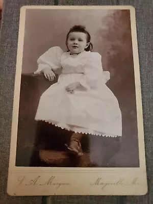 $6 • Buy Vintage Cdv Of Young Girl Dark Hair White Dress By V.A. Morgan Of Maysville, MO