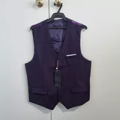 Mens Purple Button Waistcoat Slim Fit Suit Vest Size Large BNWT • $11.66