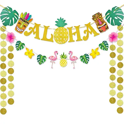 £11.35 • Buy Hawaiian Aloha Party Banner Decorations - Flamingo Pineapple Tiki Tropical Luau 