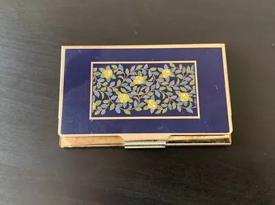 1950’s Vintage Art Deco Floral Enamel Gold Metal Business Card Holder • $9.99