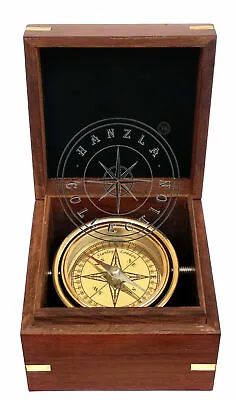 Vintage Brass Marine Gimbal Compass Boxed Wood Stanley London Ship Boat Compass • $47.77