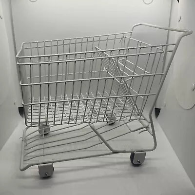 Miniature MINI GROCERY SHOPPING CART W/ PIVOTING WHEELS White METAL  Storage • $17.99