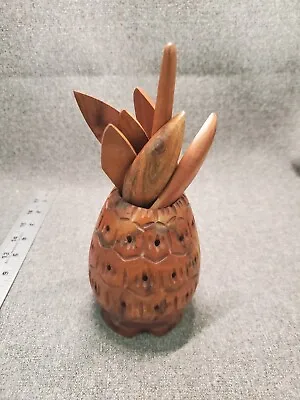 Vintage Hawaiian Milo Wood Carved Pineapple Decor Puzzle Hawaii  • $57