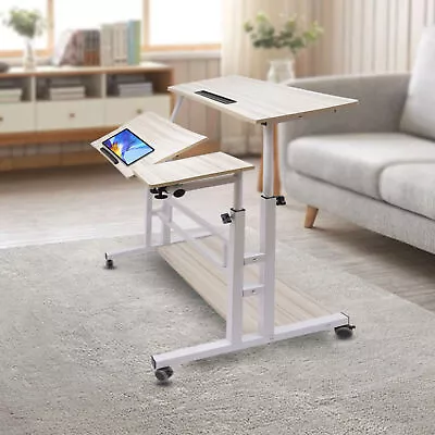 Adjustable Rolling Laptop Desk Office Computer Table Mobile Stand Up Workstation • $66.49