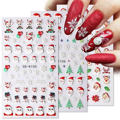$2.41 • Buy Christmas Snowflakes 5D Nail Stickers Embossed Flower Nail Art Decals Decoration