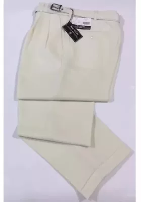 Men's Cream Pleated Dress Pants Slacks Trousers With Belt Cuffed Bottoms New!! • $39.99