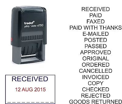 Date Stamp Paid Received Posted Checked E-mailed Trodat 4750 Self Inking Rubber • £18.95