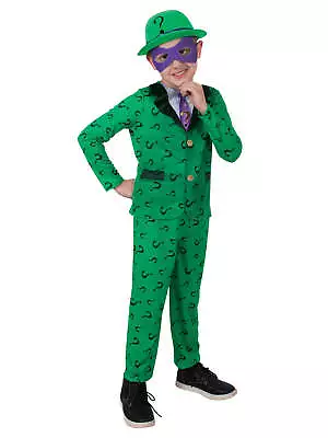 The Riddler Deluxe Costume Kids Official DC Comics Boys Cosplay Suit Hat Mask • $69.85