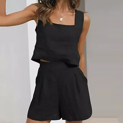 2 Pcs/set Women Top Shorts Suit Sleeveless Dress-up Above Knee Length Lady Vest • $29.98