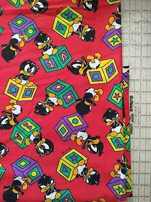 Red Baby Daffy Duck Blocks Fabric 1994 Warner Brothers Looney Tunes BTHY 18x45  • £8.65
