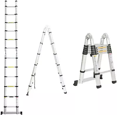 12.5Ft Telescoping Ladder A-Frame Extension Folding Ladder Aluminum 12 Steps Wit • $119.99