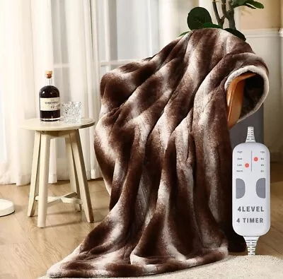 Heated Blanket Electric Throw Faux Fur 50″ X 60″ Size Low Voltage Soft Warm • $46.54