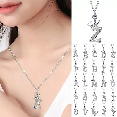 26 English Letters Crown Pendant Necklace For Women A Z 26 Alphabet Jewelry • $2.19