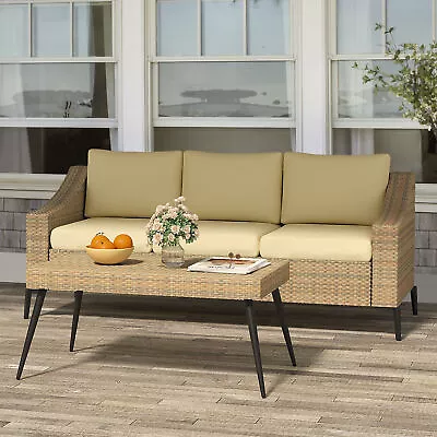 Outdoor Sectional Sofa Patio Furniture Set Rattan Wicker Cushioned 3-Seat Couch • $269.99