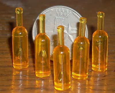 5 Blank Wine Bottle Bottles 1:12 Customize Alcohol Amber Dollhouse Miniatures  • $4.80