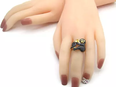 BLACK ONYX MONKEY STATEMENT RING Sterling GOLD OVER Silver 925 Size 9 RG18 • $28.48