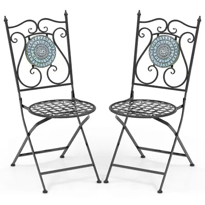 2 Mosaic Decorative Chair Furniture Outdoor Patio Garden Metal Folding Backrest • $118.96