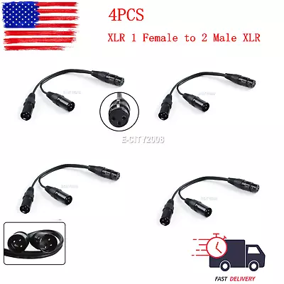 4Pcs 3-Pin XLR 1 Female Plug To Dual 2 Male Splitter Mic DJ Cable Adaptor Black • $24.98