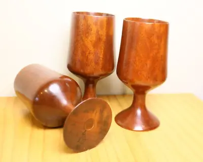 Vintage Wood Wine Goblets 3 Wooden Drinking Glasses • $19