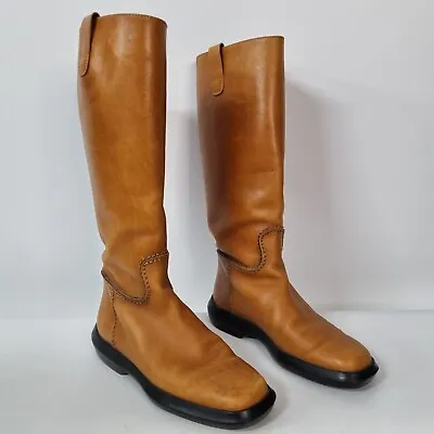 TODS Women Tall Boots Riding Vintage Leather Brown Equestrian Size EU 39.5 US 9 • $152.92