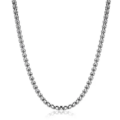 Real ITALIAN 14K White Gold Finish Men's Rolo Round Box Chain Necklace • $29.99