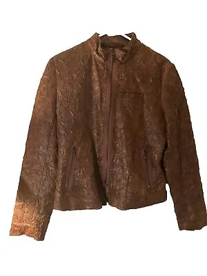 V Cristina Women M Cool Unique Faux Brown Leather Full Zip Lined Jacket • $19.50