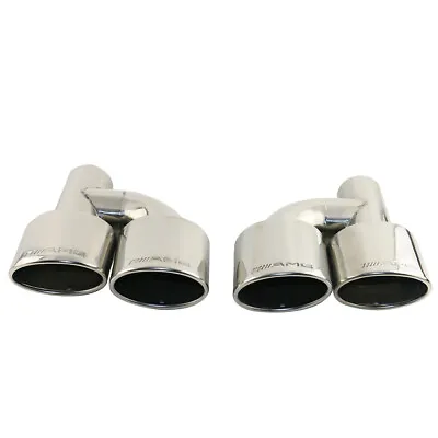 Pair L&R Engraved AMG Oval Dual Exhaust Tips For MERCEDES BENZ 2.5in Universal • $197.51