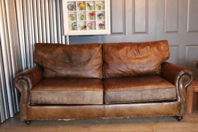 £890 • Buy Halo Brown Leather Quality Sofa Aniline Cigar Antiqued Hand Dyed