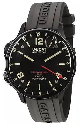 U-Boat Capsoil Doppiotempo Black DLC Steel Black Dial Rubber Mens Watch 8770 • £1284.96