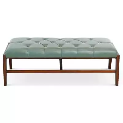 Friendswood Mid-Century Modern Upholstered Leather Bench In Green • $359.42