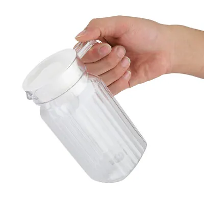 Glass Acrylic Transparent Bottle Striped Water Ice Cold Jug With Lid For Bar • £8.83