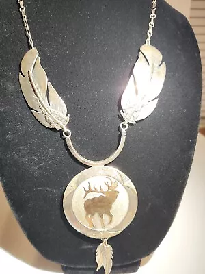 Md Engraved Native American Feather/moose Necklace Vtg • $2000