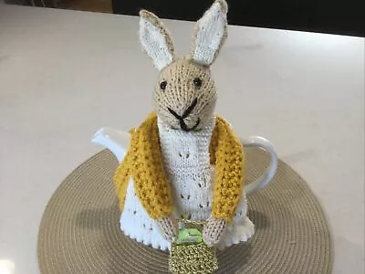 Extra Thick 6 Cup Tea Pot Cosy Rabbit & Her Gold Mesh Bag  & Fluffy Tail  • $28