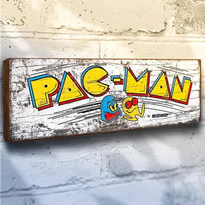 Pac-Man Retro Arcade Game Sign Vintage Style Pacman Video Gaming Wood 28cm Sign • £14.50