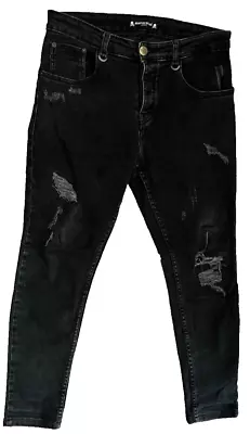 Rare Mastermind Japan Black Jeans Men 40x32 Skinny Fit Distressed Denim • $299.99