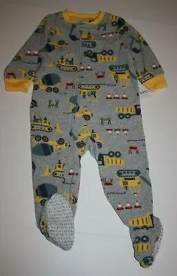 New Carter's 12m Boys 1 Piece Fleece PJs Pajamas Construction Truck Print Gray • $12