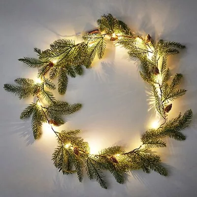 5.9ft Pre-Lit Artificial Christmas Pine Cones Garland Wreath With 20 LED Lights • $12.99