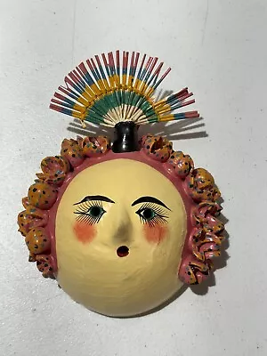 Mexican Coconut Mask Folk Art Hand-painted Wall-hanging Face • $15