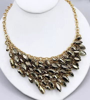 Macy's  Gold-Tone Shaky Cluster Hematite-Tone Crystal Beaded Frontal Necklace • $9.95