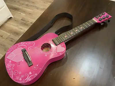 $47.99 • Buy First Act 31  Pink Acoustic Guitar With White Roses Design 6 Strings FG3095 EUC