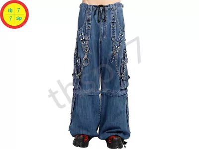 Men Goth Light Blue Denim TRIPP Pants Handcuffs Convertible Shorts Punk Trousers • $94.99