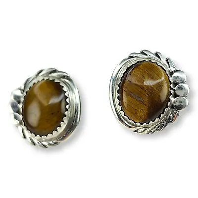 Vintage Southwestern Sterling Silver 925 Tiger Eye Post Earrings • $45.99