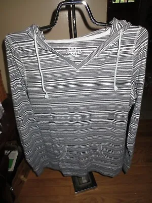 Women's Made For Life Black/White Striped Long Sleeve Top W/Hood Size Small Tall • $8.99