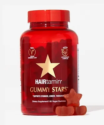 60 X Hairtamin Gummy Stars Dietary Supplement Vegan Gummies Hair Vitamins 02/24 • £13.95